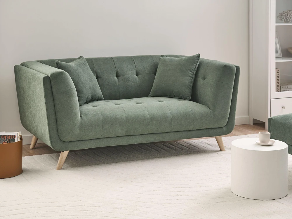 Beliani Dvivietė sofa HABO, žalia, su otomane
