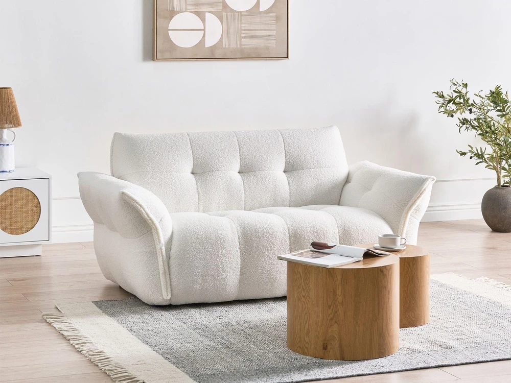 Beliani Dvivietė sofa HALBA Boucle balta