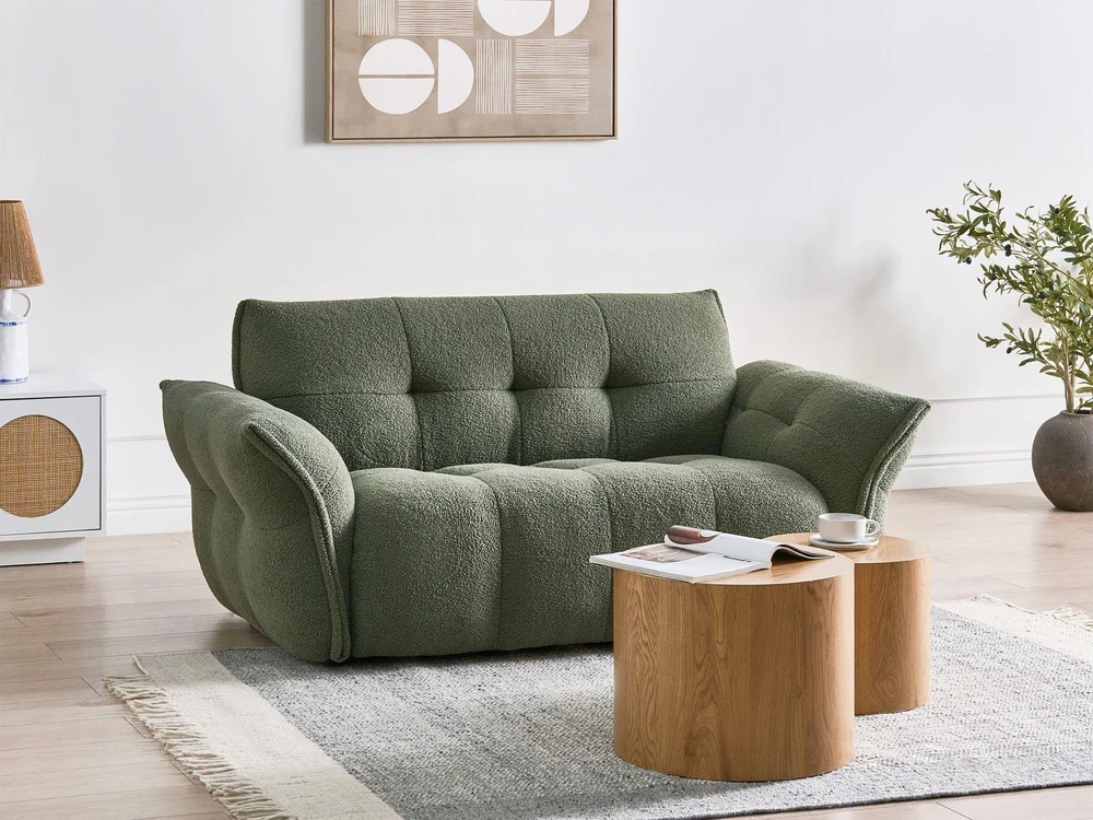 Beliani Dvivietė sofa HALBA Boucle Žalia