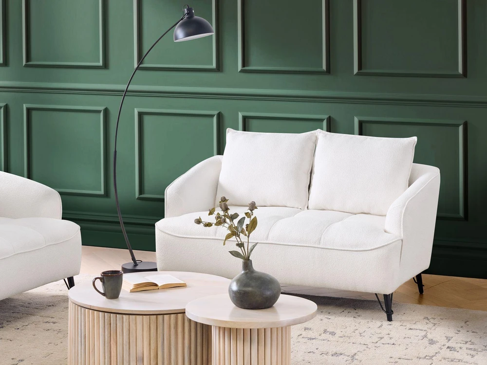 Beliani Dvivietė sofa HOBRO, boucle audinys, balta