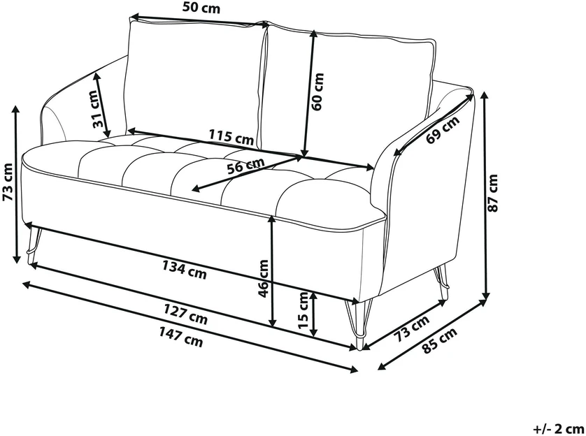Beliani Dvivietė sofa HOBRO, burgundiška