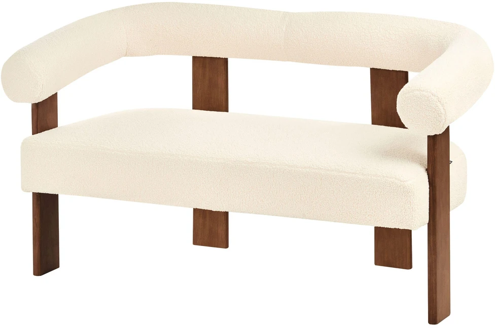 Beliani Dvivietė sofa ILBRO, ,,boucle“ audinys, kreminė balta / tamsiai ruda