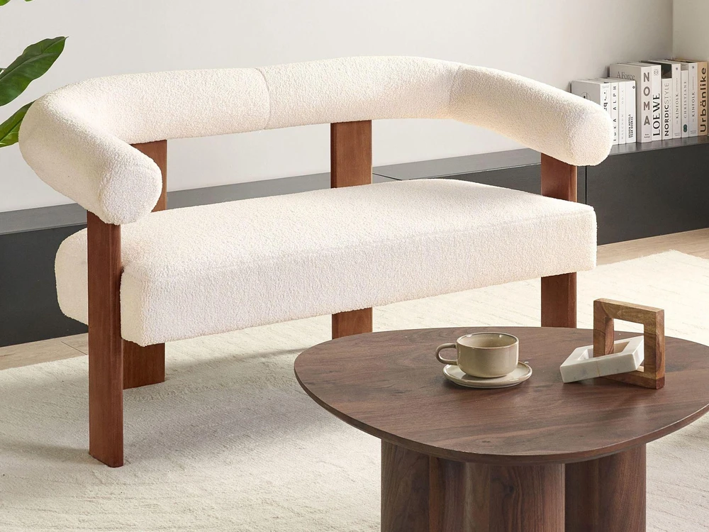 Beliani Dvivietė sofa ILBRO, ,,boucle“ audinys, kreminė balta / tamsiai ruda