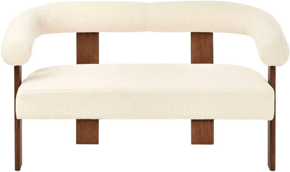 Beliani Dvivietė sofa ILBRO, ,,boucle“ audinys, kreminė balta / tamsiai ruda