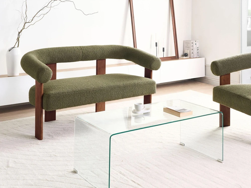 Beliani Dvivietė sofa ILBRO, bukli audinys, žalia/tamsiai ruda