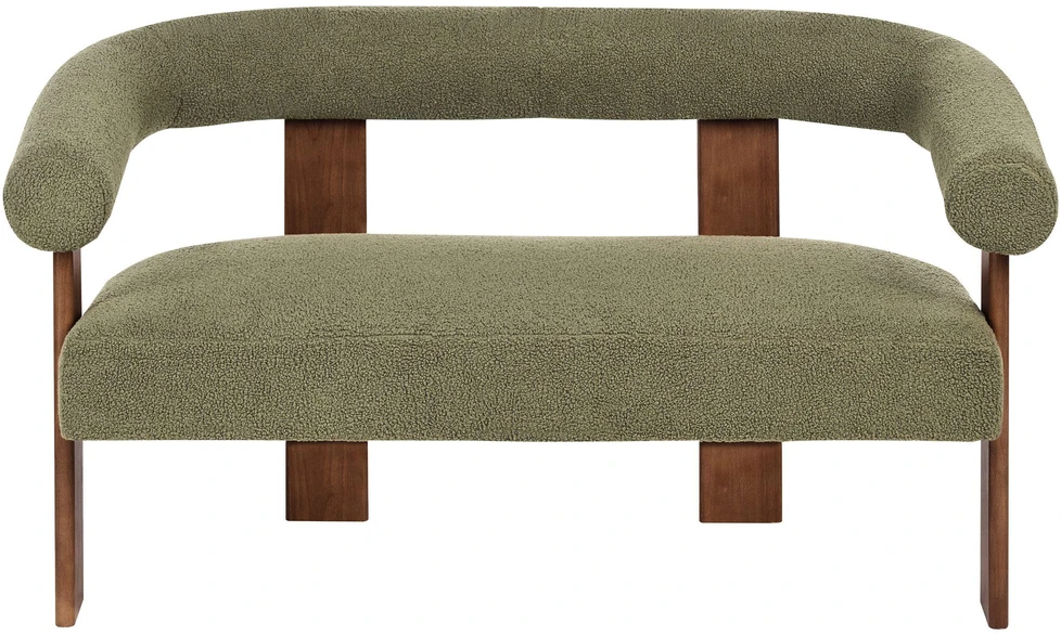 Beliani Dvivietė sofa ILBRO, bukli audinys, žalia/tamsiai ruda