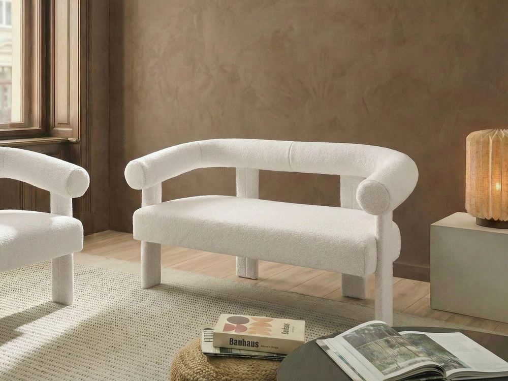 Beliani Dvivietė sofa ILBRO, bukliuotas audinys, dramblio kaulo spalva