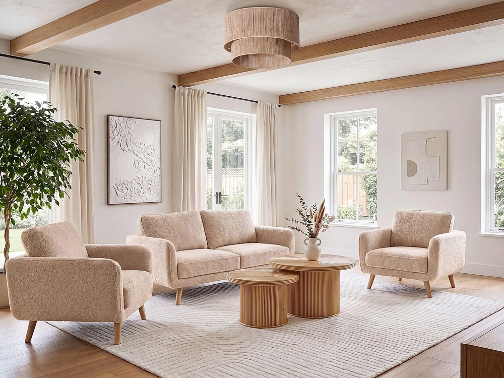 Beliani Dvivietė sofa KILJA Boucle smėlio spalvos