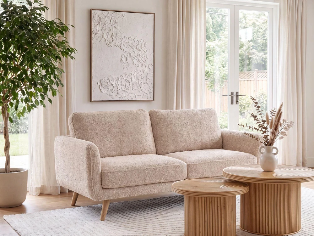 Beliani Dvivietė sofa KILJA Boucle smėlio spalvos