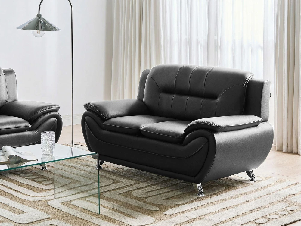 Beliani Dvivietė sofa LEIRA, ekologiška oda, juoda