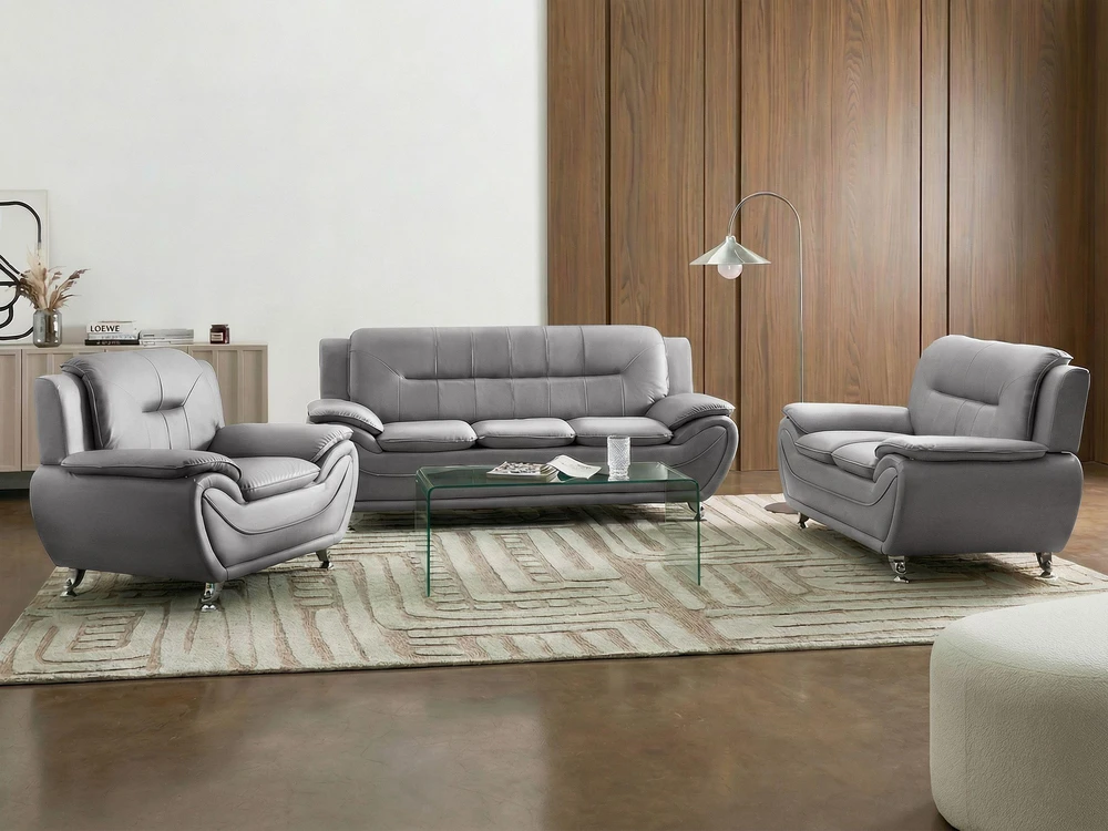 Beliani Dvivietė sofa LEIRA, veganiška ekologiška oda, pilka