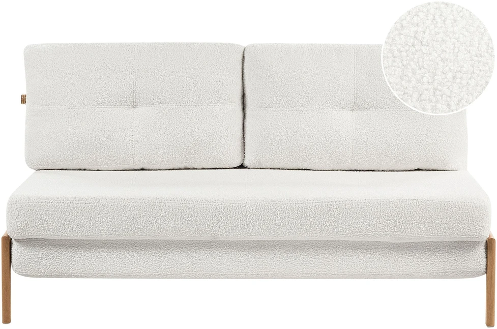 Beliani Dvivietė sofa lova EDLAND iš „Boucle“ audinio, balta