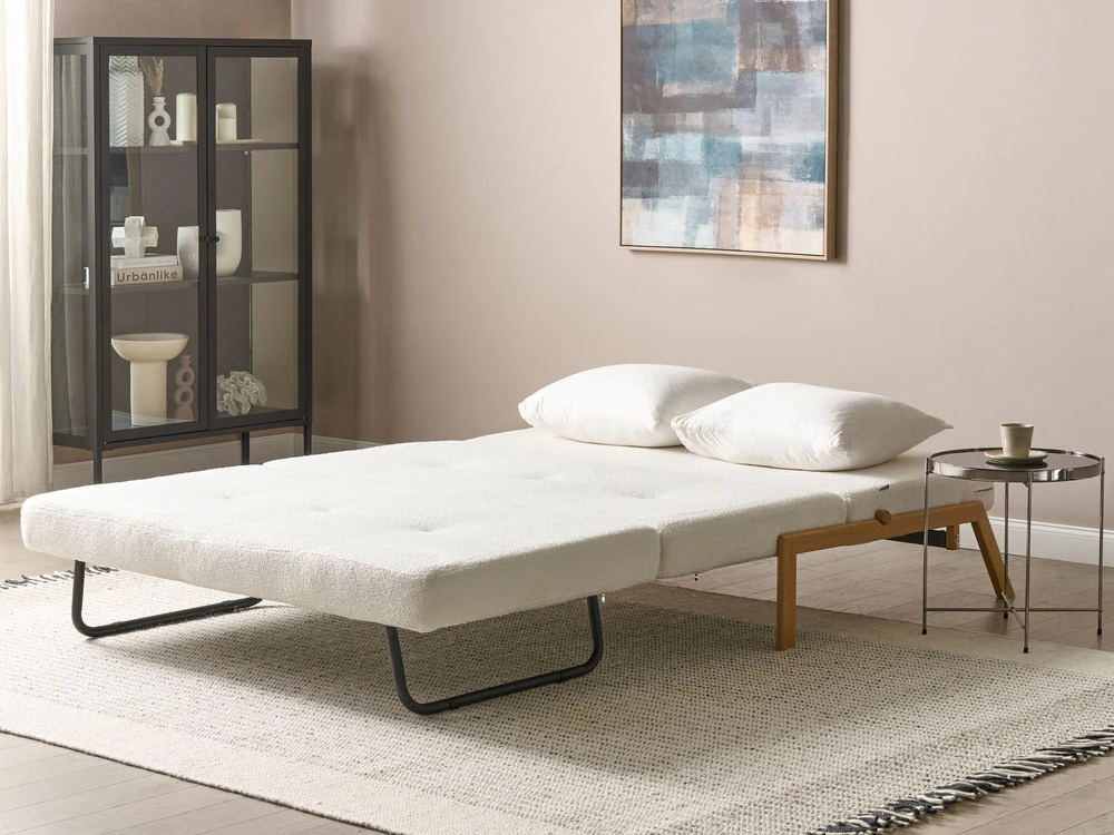 Beliani Dvivietė sofa lova EDLAND iš „Boucle“ audinio, balta