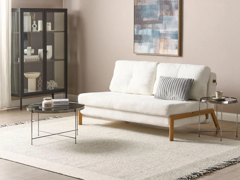 Beliani Dvivietė sofa lova EDLAND iš „Boucle“ audinio, balta