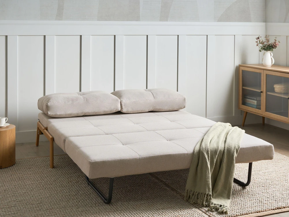 Beliani Dvivietė sofa-lova EDLAND šviesiai smėlio spalvos