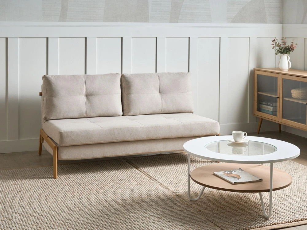Beliani Dvivietė sofa-lova EDLAND šviesiai smėlio spalvos
