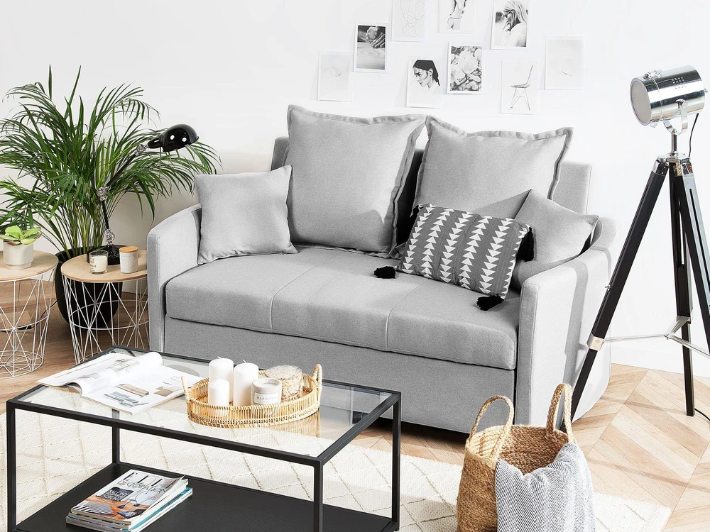 Beliani Dvivietė sofa lova HOVIN šviesiai pilka