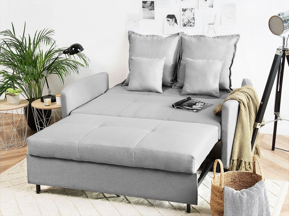 Beliani Dvivietė sofa lova HOVIN šviesiai pilka