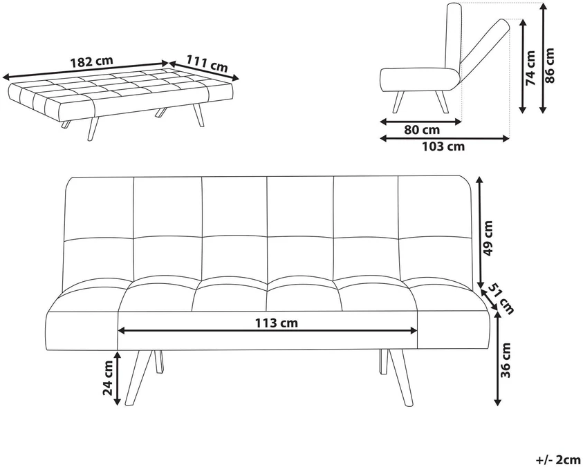 Beliani Dvivietė sofa-lova INGARO Pilka