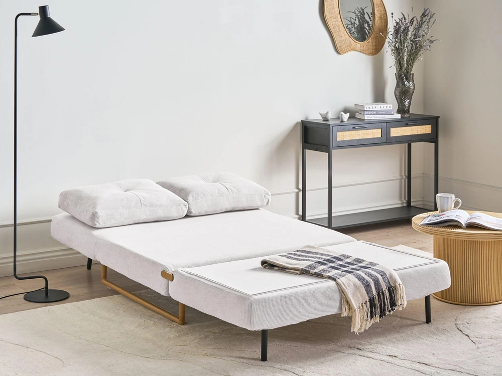 Beliani Dvivietė sofa lova JERSLEV, kreminė balta