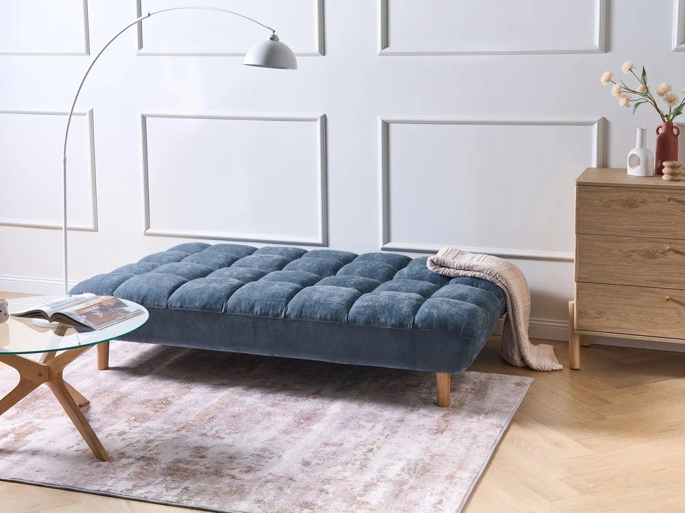 Beliani Dvivietė sofa-lova RISOR, šenilinė, mėlyna