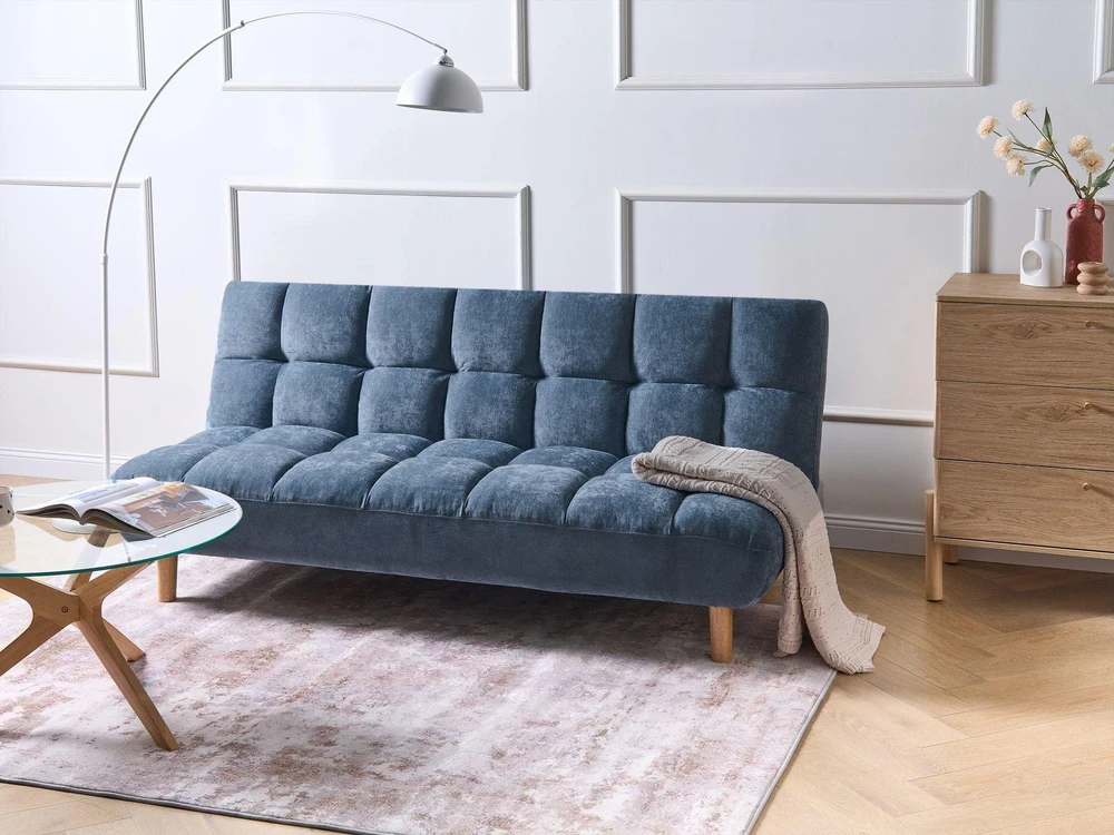 Beliani Dvivietė sofa-lova RISOR, šenilinė, mėlyna