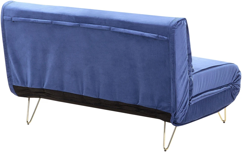 Beliani Dvivietė sofa lova VESTFOLD veliūrinė, tamsiai mėlyna