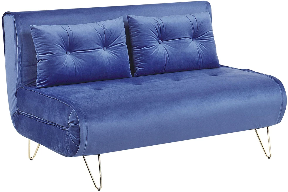Beliani Dvivietė sofa lova VESTFOLD veliūrinė, tamsiai mėlyna