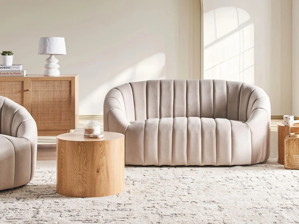 Beliani Dvivietė sofa MALUNG veliūrinė smėlio spalvos