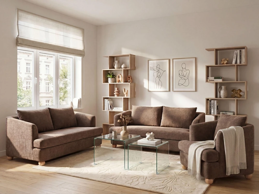 Beliani Dvivietė sofa RATTVIK šenilinė ruda