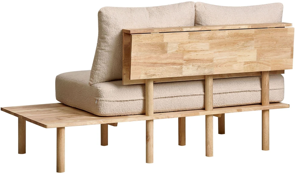 Beliani Dvivietė sofa SALO, bouclé audinys, smėlio spalva su staliukais