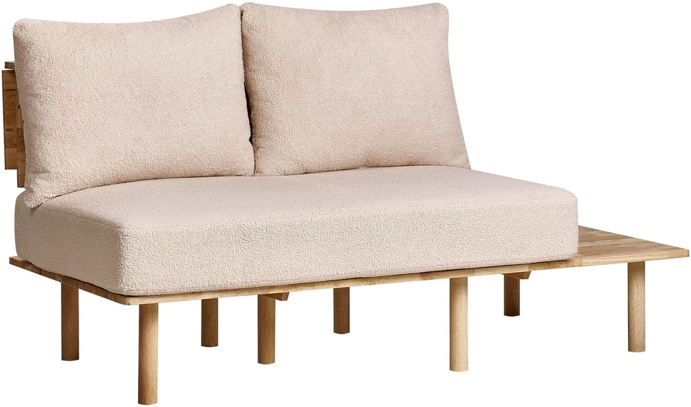 Beliani Dvivietė sofa SALO, bouclé audinys, smėlio spalva su staliukais