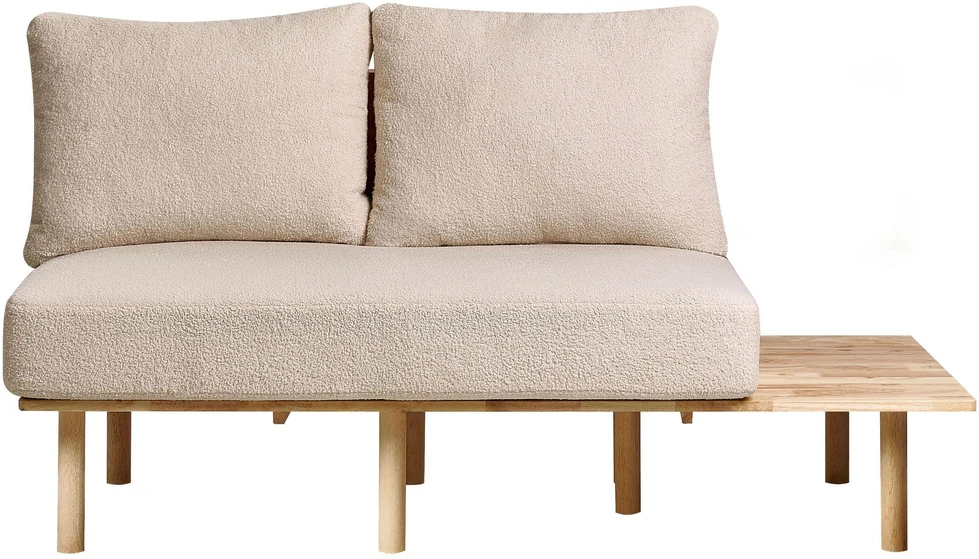 Beliani Dvivietė sofa SALO, bouclé audinys, smėlio spalva su staliukais