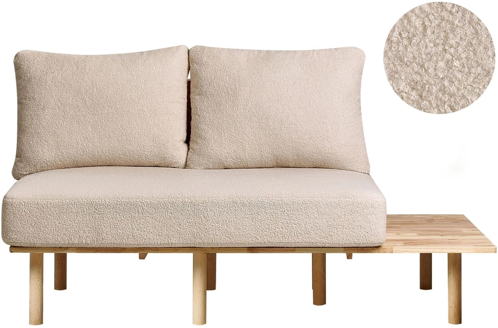 Beliani Dvivietė sofa SALO, bouclé audinys, smėlio spalva su staliukais