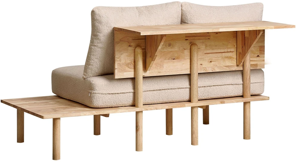 Beliani Dvivietė sofa SALO, bouclé audinys, smėlio spalva su staliukais