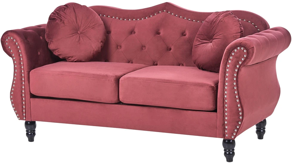 Beliani Dvivietė sofa SKIEN, aksominė, vyšninės spalvos