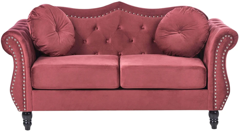 Beliani Dvivietė sofa SKIEN, aksominė, vyšninės spalvos