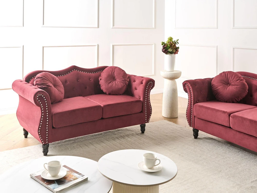 Beliani Dvivietė sofa SKIEN, aksominė, vyšninės spalvos
