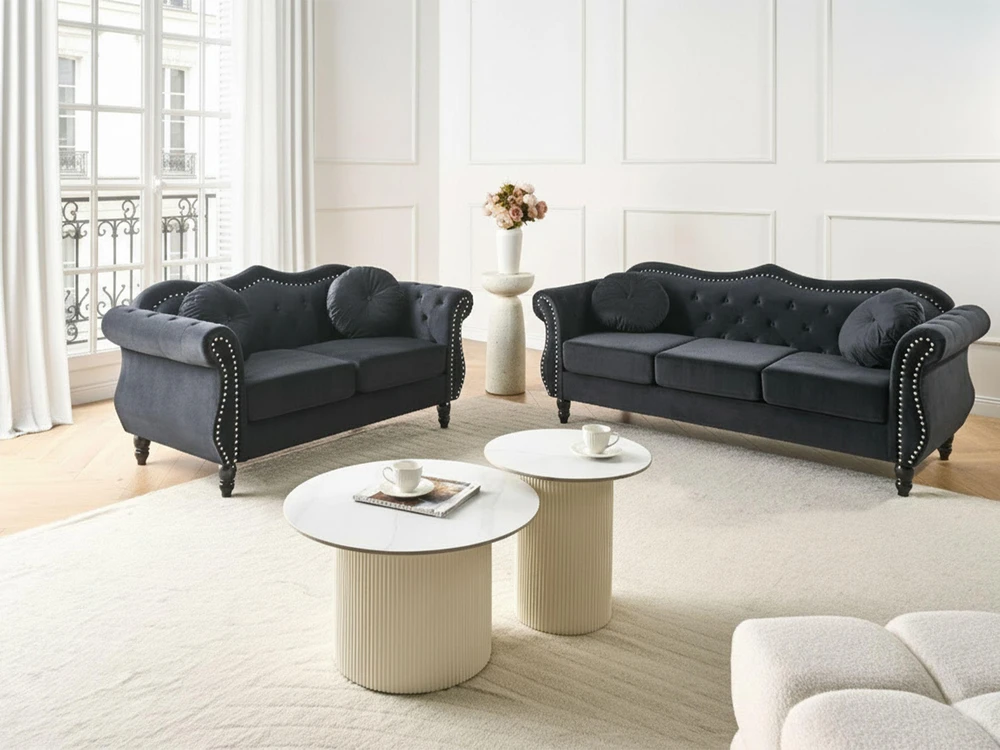 Beliani Dvivietė sofa SKIEN, juodas veliūras