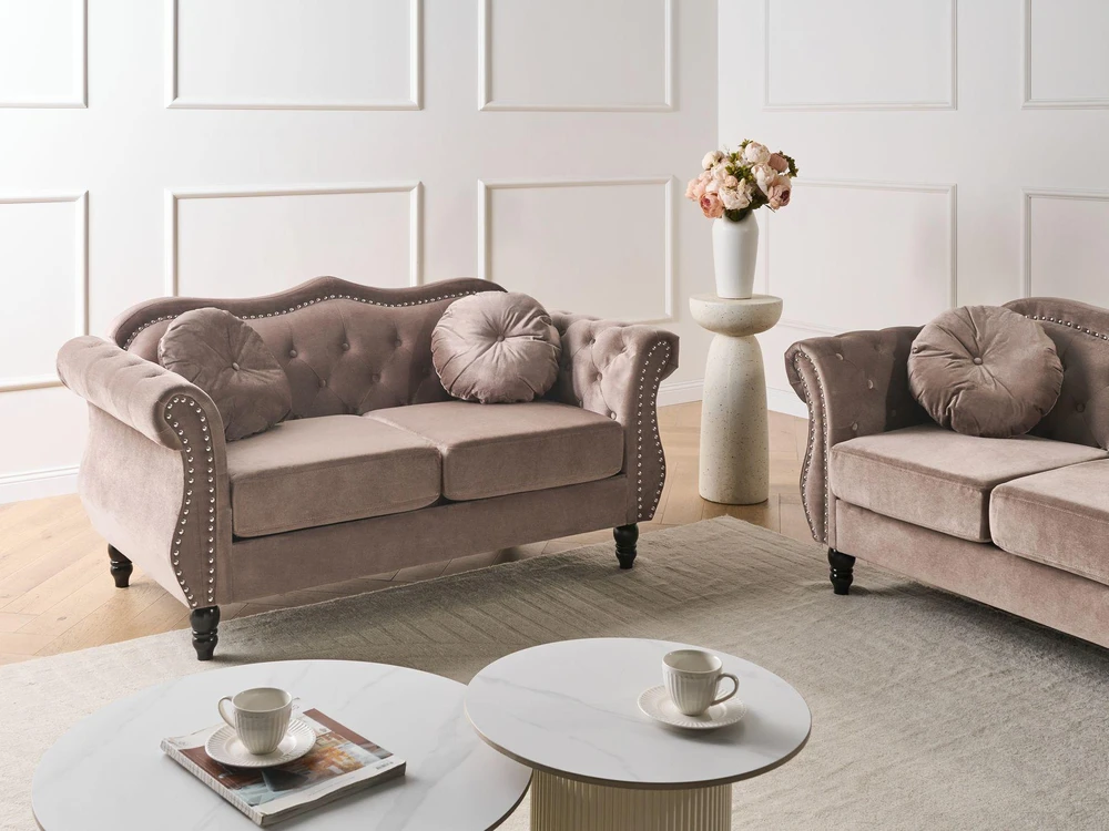 Beliani Dvivietė sofa SKIEN, veliūras, smėlio ir juodos spalvos