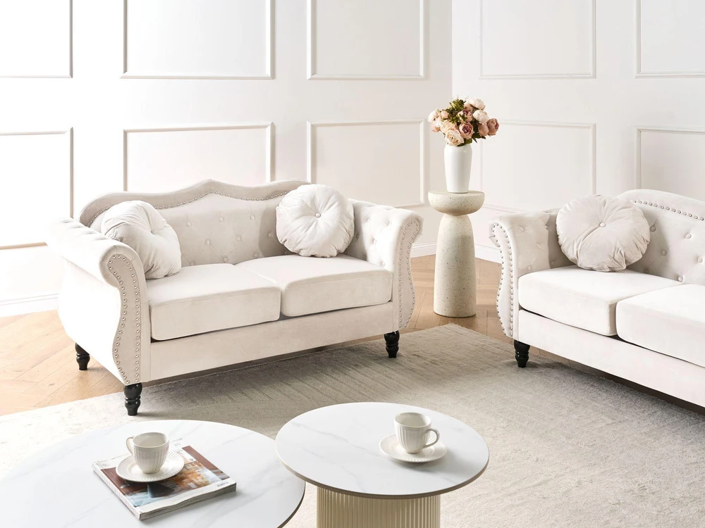 Beliani Dvivietė sofa SKIEN veliūrinė šviesiai smėlio spalvos