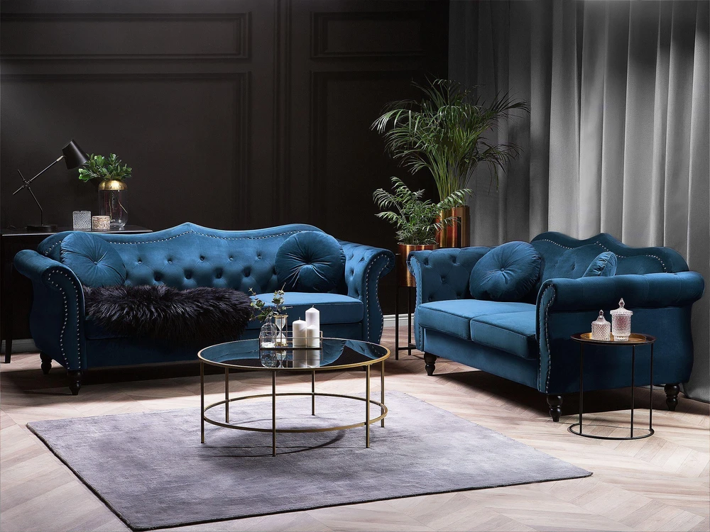 Beliani Dvivietė sofa SKIEN veliūrinė tamsiai mėlyna