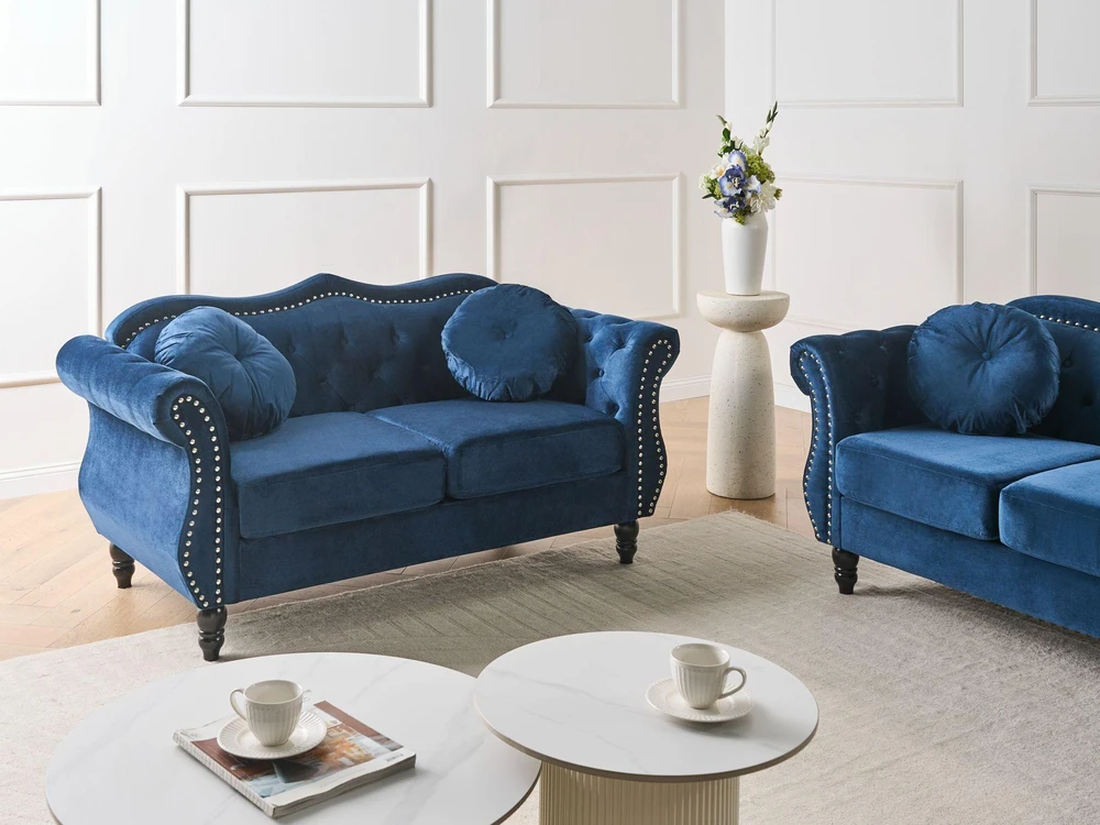 Beliani Dvivietė sofa SKIEN veliūrinė tamsiai mėlyna