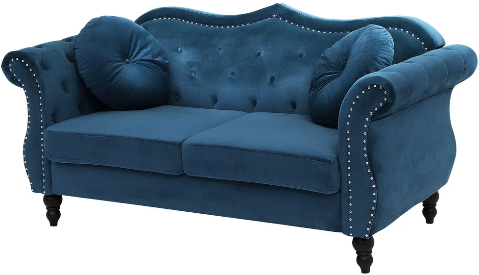Beliani Dvivietė sofa SKIEN veliūrinė tamsiai mėlyna