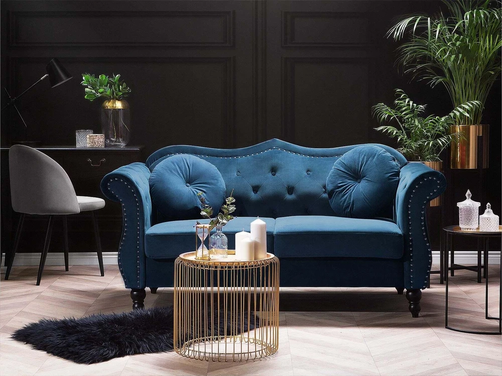 Beliani Dvivietė sofa SKIEN veliūrinė tamsiai mėlyna