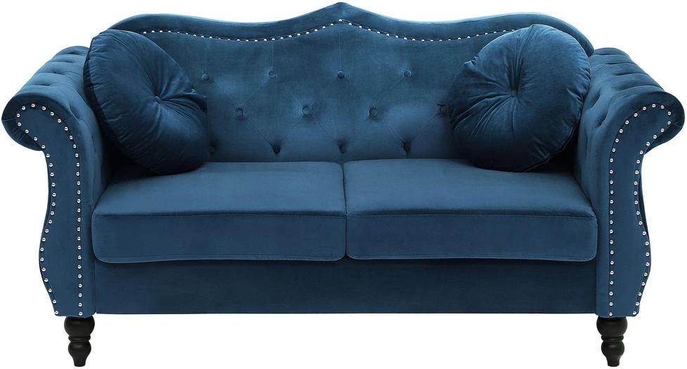 Beliani Dvivietė sofa SKIEN veliūrinė tamsiai mėlyna