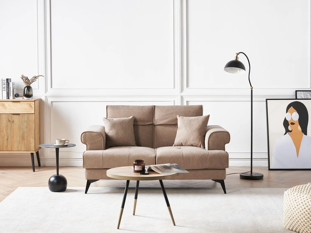 Beliani Dvivietė sofa SKIVE šviesiai ruda