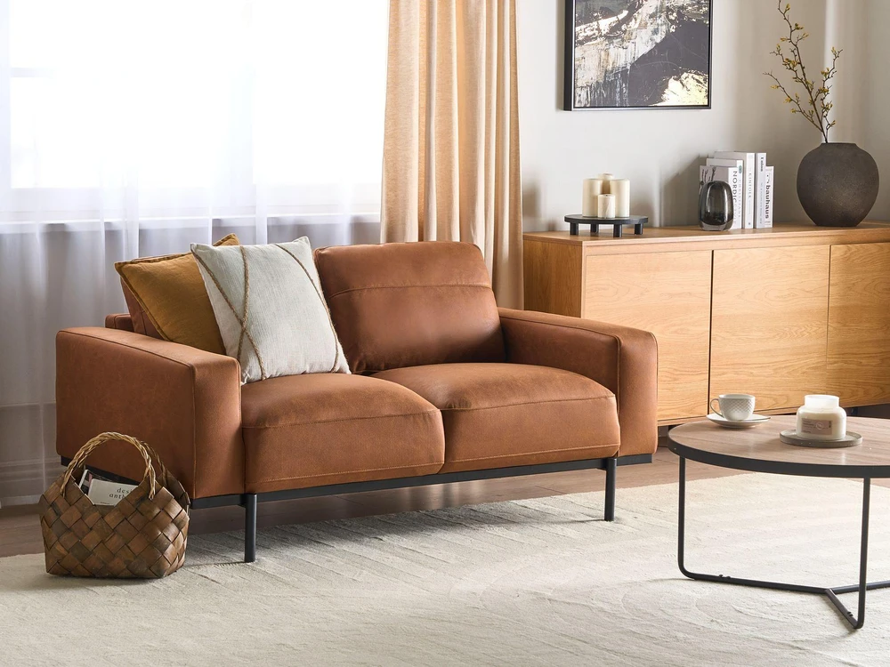 Beliani Dvivietė sofa SOVIK iš dirbtinės odos, ruda