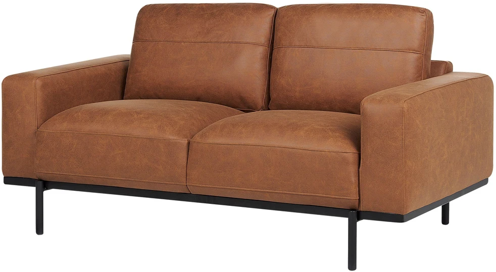 Beliani Dvivietė sofa SOVIK iš dirbtinės odos, ruda
