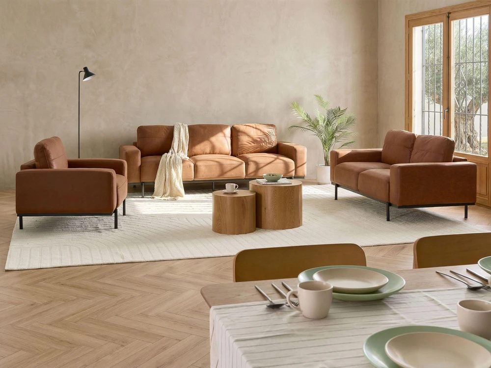 Beliani Dvivietė sofa SOVIK iš dirbtinės odos, ruda
